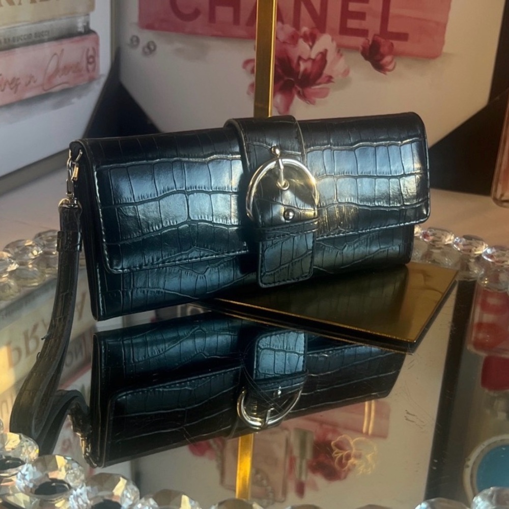 Black Croc-Embossed Clutch or wristlet bag